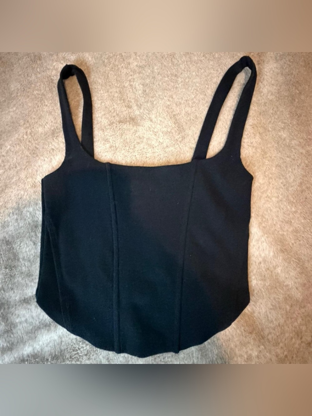 Black Square-Neck Corset Tank Top, Small S